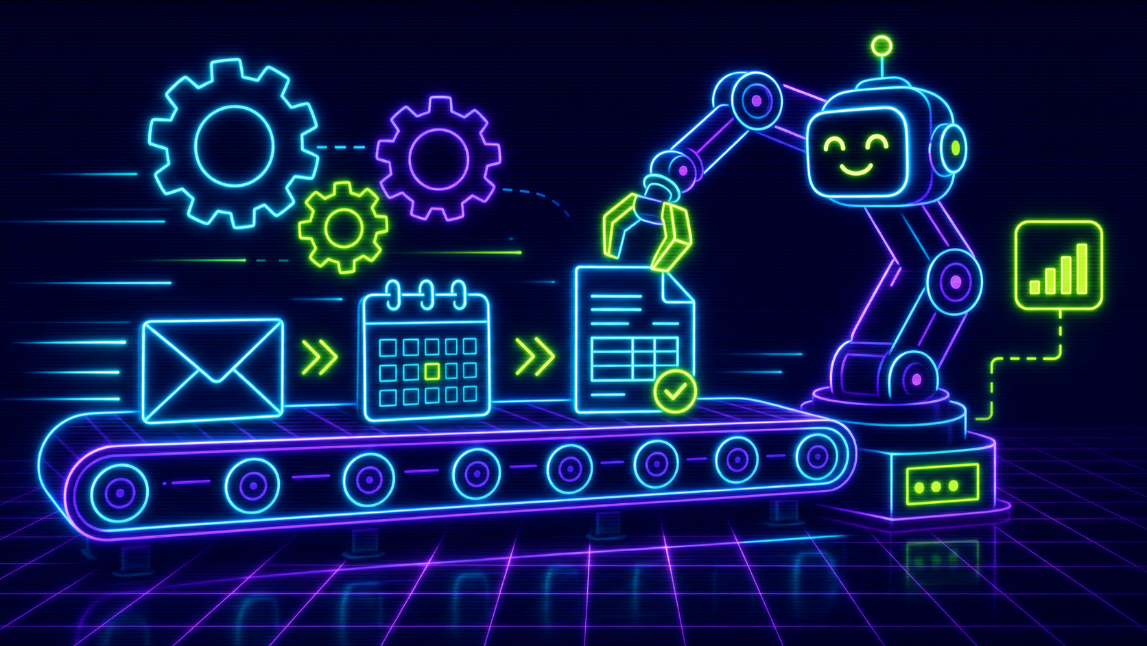 Neon conveyor belt automating repetitive office tasks